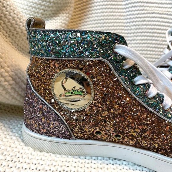 CHRISTIAN LOUBOUTIN BIP BIP WOMAN ORLATO FLAT GLITTER SNEAKERS - Picture 2 of 7